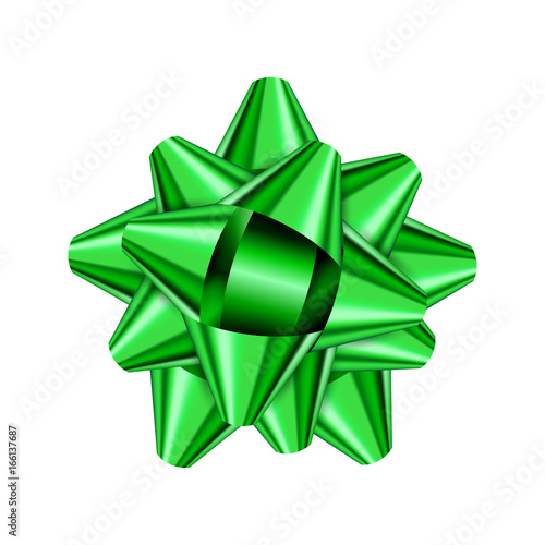 Green holiday bow on white background