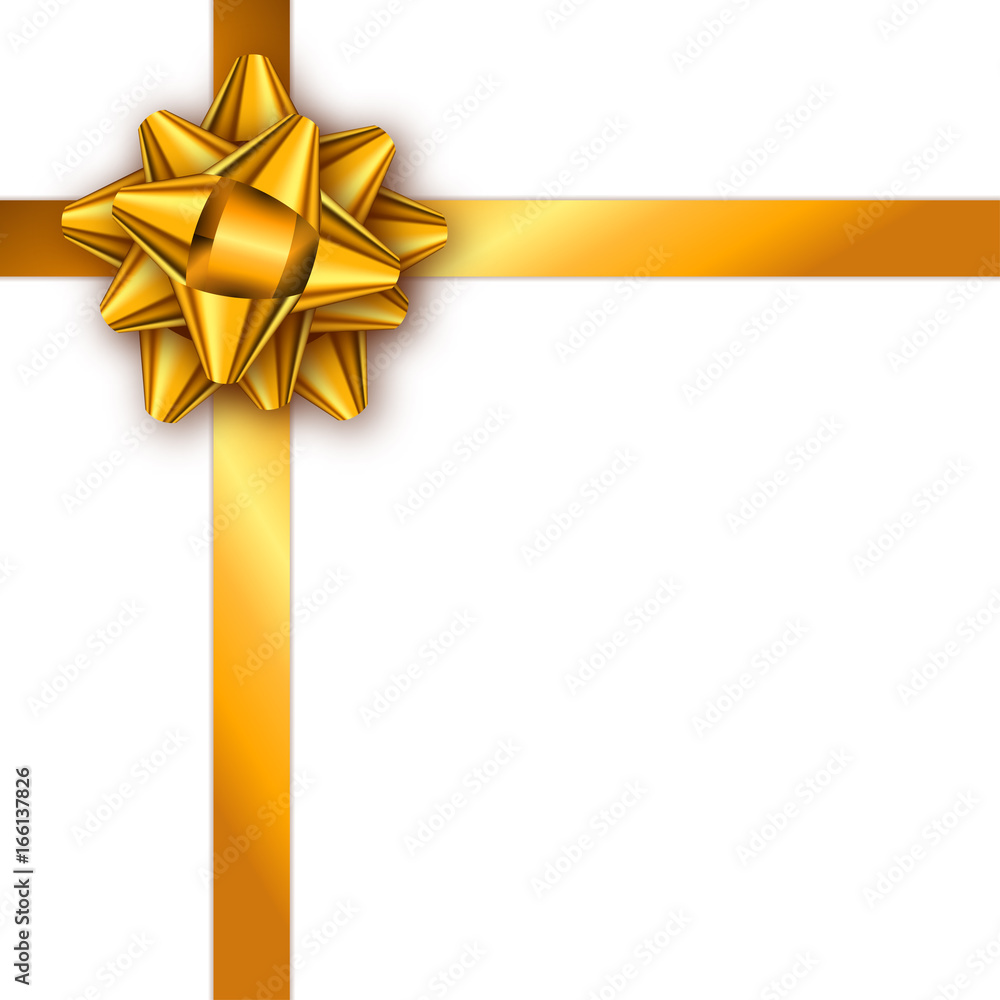 Holiday gift card with golden ribbon and bow. Template for a business card, banner, poster, flyer, notebook, invitation Holiday gift card with golden ribbon and bow. Template for a business card, banner, poster, flyer, notebook, invitation