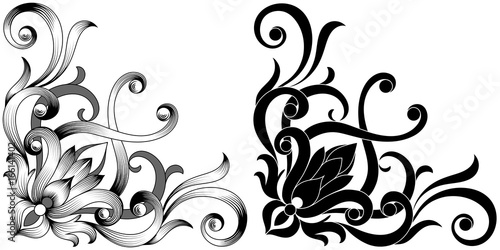 Set of vintage baroque ornament, corner. Retro pattern antique style acanthus. Decorative design element filigree calligraphy vector. - stock vector