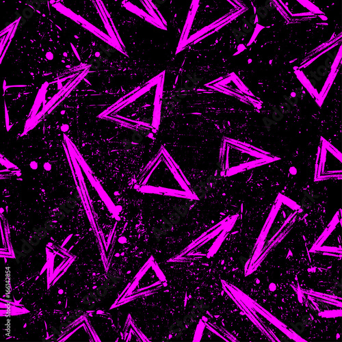 Old worn, scratched vector pattern. Triangles and points are laid out in an interesting seamless pattern.Funny wallpaper for textile and fabric. Fashion style. Colorful bright.