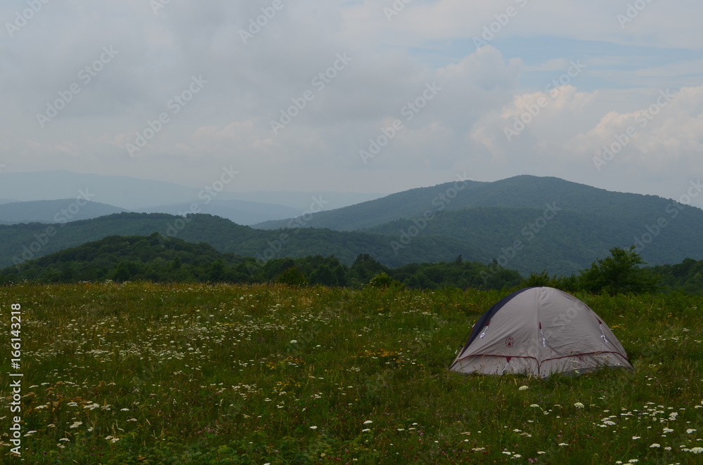 Max Patch landscape with tent Max Patch landscape with tent
