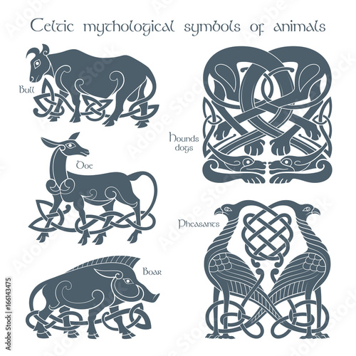Ancient celtic mythological symbol animals set