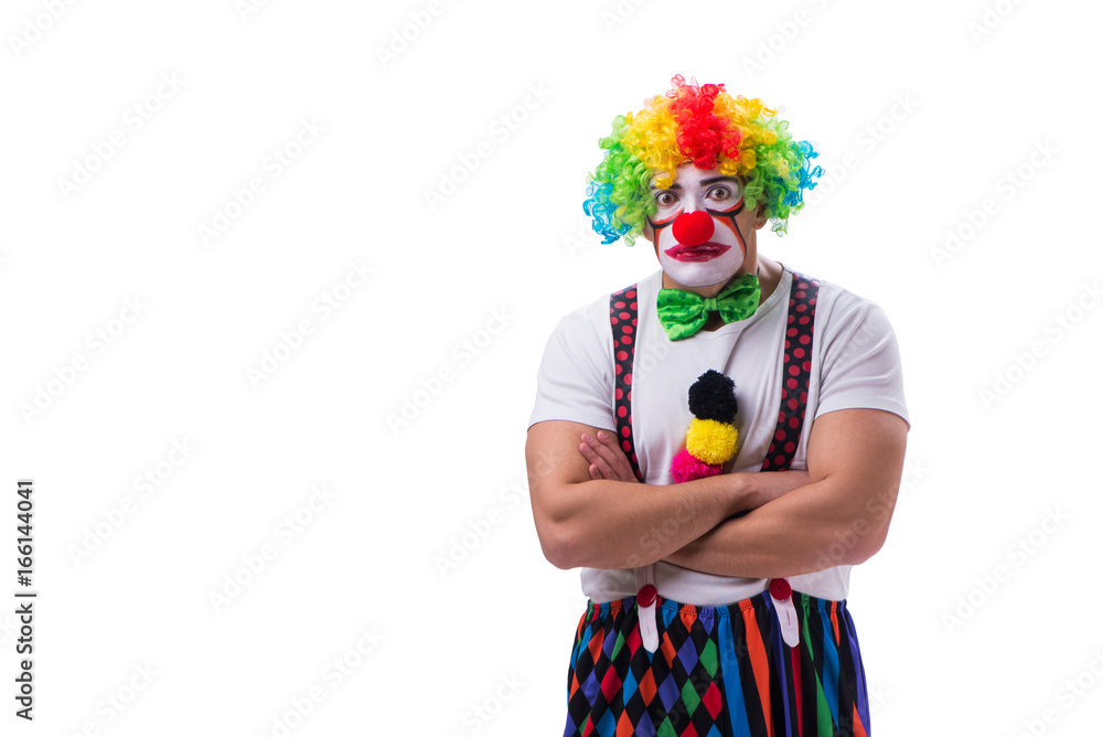 Funny clown acting silly isolated on white background Funny clown acting silly isolated on white background