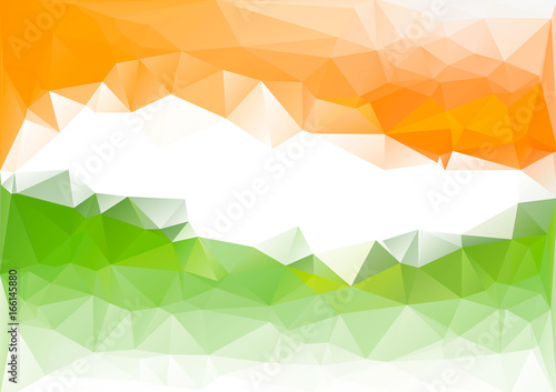 Indian flag low poly background. Orange green white