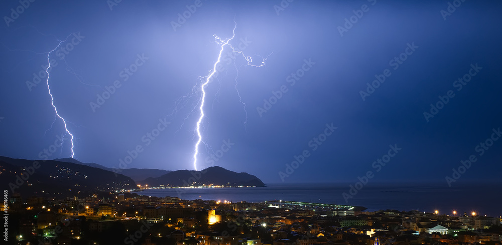 Lightning and thunderstorm on the Tigullio Gulf - Ligurian sea - Chiavari - Italy