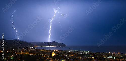Lightning and thunderstorm on the Tigullio Gulf - Ligurian sea - Chiavari - Italy
