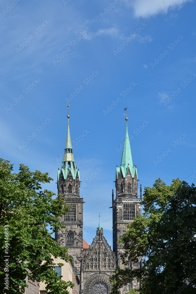 The St Lorenz church in Nuremberg, Germany from the front