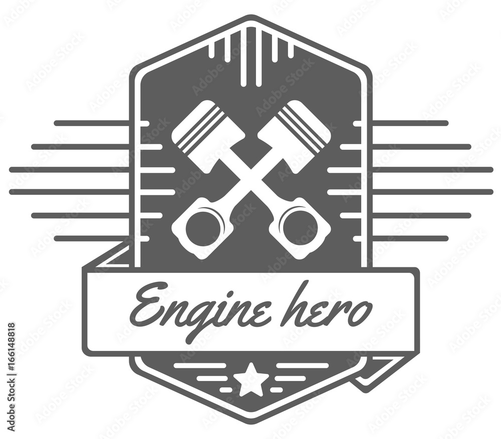 vector logo of car customizing club with crossed pistons, ribbon and ...