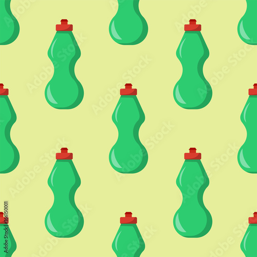Bottles of household chemicals supplies cleaning housework plastic seamless pattern liquid domestic fluid cleaner pack vector illustration.