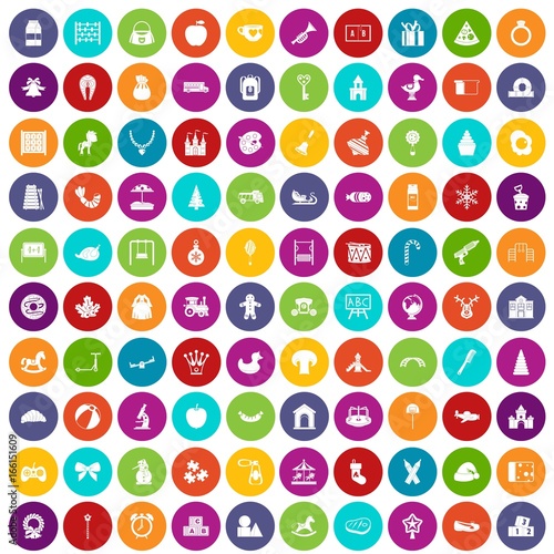 100 nursery school icons set color