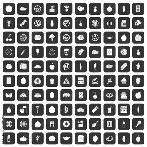 100 nutrition icons set black