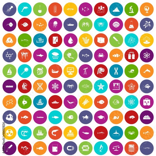 100 oceanology icons set color