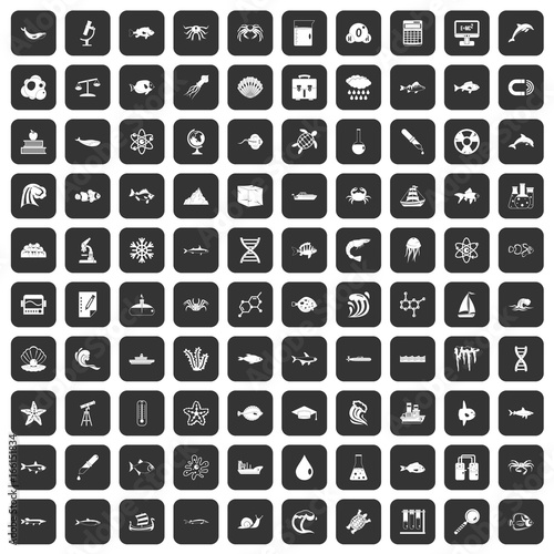 100 oceanology icons set black