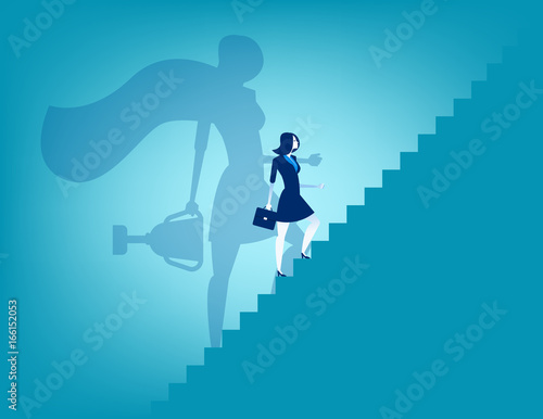 Businesswoman and stairway to success. Concept business vector illustration.