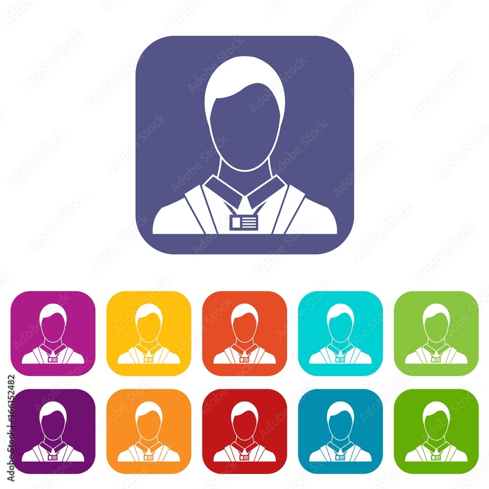 Businessman with identity name card icons set Businessman with identity name card icons set