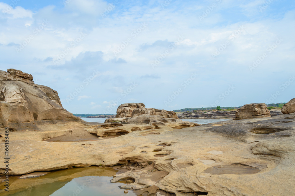 stone landscape, cloud and blue sky. Sam Phan Boke, Ubon Ratchathani Thailand