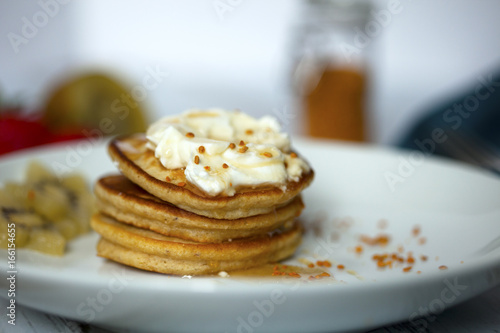 Pancakes with yogurt  honey and bee pollen