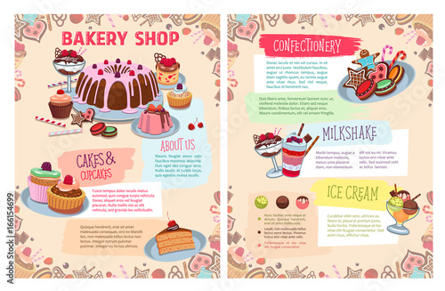 Vector poster of bakery sweet desserts and cakes