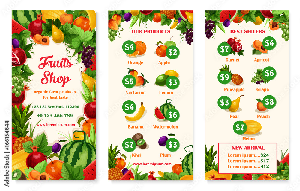 Vector menu price template of fruit shop or market Vector menu price template of fruit shop or market