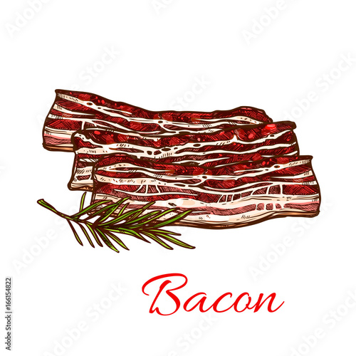 Vector icon of fresh bacon meat for butchery