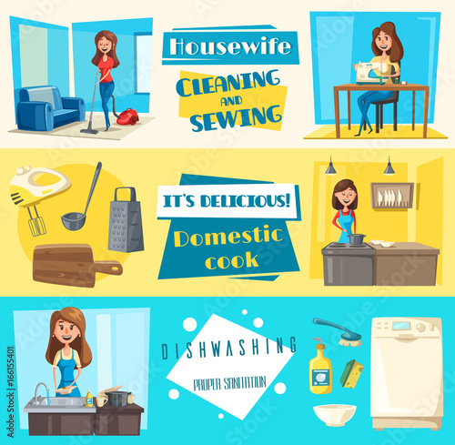 Vector icons for housework cleaning washing sewing