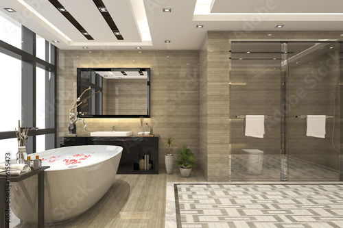 3d rendering modern loft bathroom with luxury tile decor