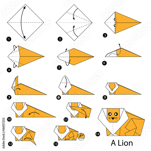 step by step instructions how to make origami A Lion