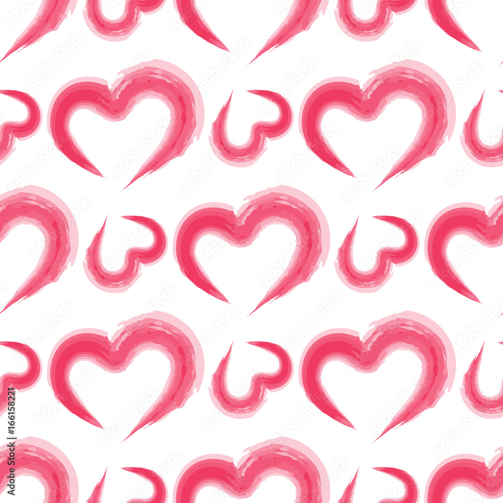 Romantic seamless pattern with pink watercolor imitation hearts, vector illustration