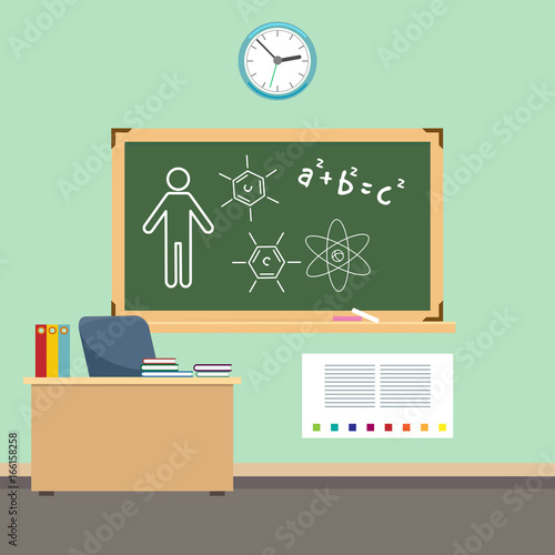 School classroom interior design. Vector back to school background