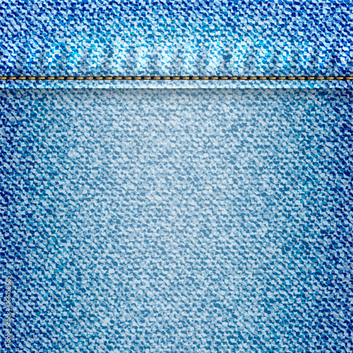 Blue denim texture background. Jeans pattern. Dark blue jeans cloth. Vector.