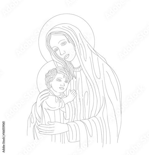 Mother Mary and Son Linr Art  vector design