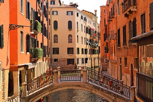 colorful houses and canal in Venice, Italy