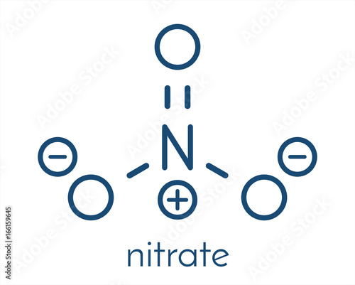 Nitrate anion, chemical structure. Skeletal formula.