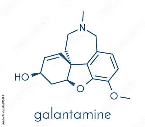 Galantamine alkaloid molecule. Found in Caucasian snowdrop, used in treatment of Alzheimer's disease. Skeletal formula.