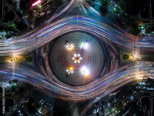 Canvas Print Light Trail on the Democracy Monument in Thailand form aerial photography top vi