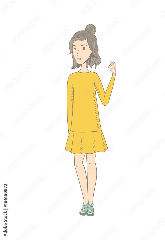 Young caucasian hippie woman showing ok sign. Young caucasian hippie woman showing ok sign.