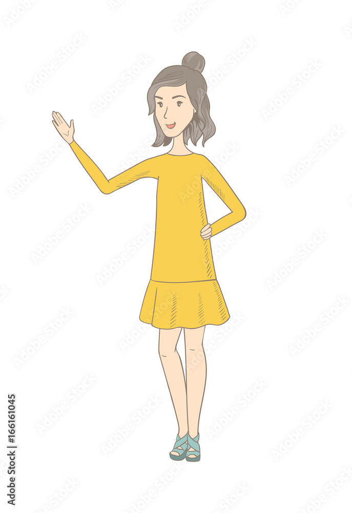 Hippie woman pointing at something by her hand. Hippie woman pointing at something by her hand.