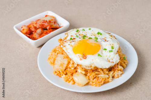 Kimchi fried rice with fried egg on top ready to eating,Korean food