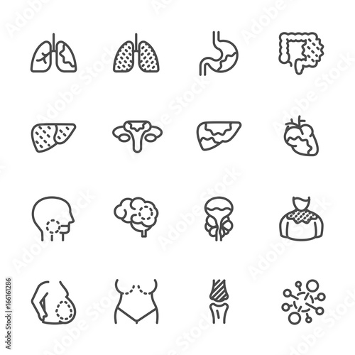 Cancer , Medical and healthcare icons set, Vector line icons