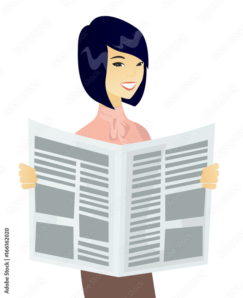 Young asian business woman reading newspaper. Young asian business woman reading newspaper.
