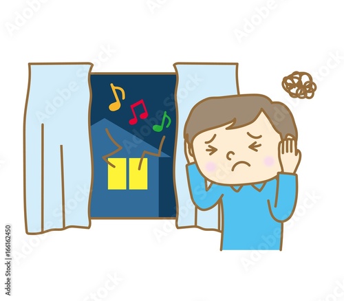 騒音に悩まされる男性