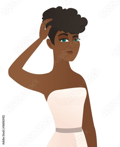 Young african-american fiancee scratching her head
