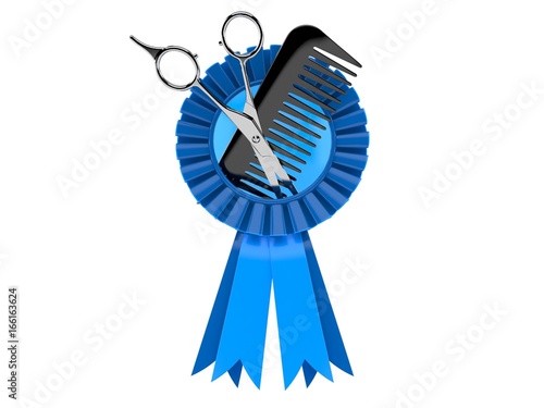 Obraz na płótnie Barber scissors with comber with ribbon