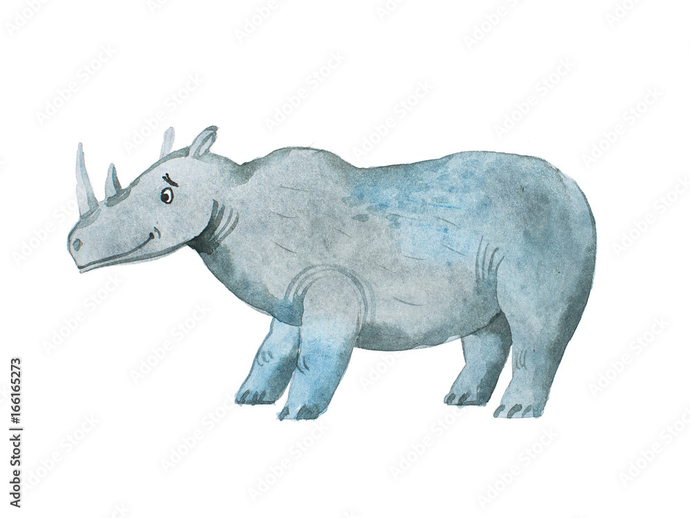 Fototapeta premium Hippopotamus hand drawn with watercolors Aquarelle illustration