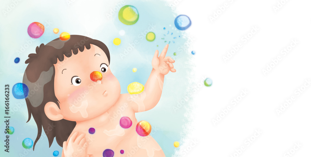 Cartoon Cute Little girl shower and playing foam Cartoon Cute Little girl shower and playing foam