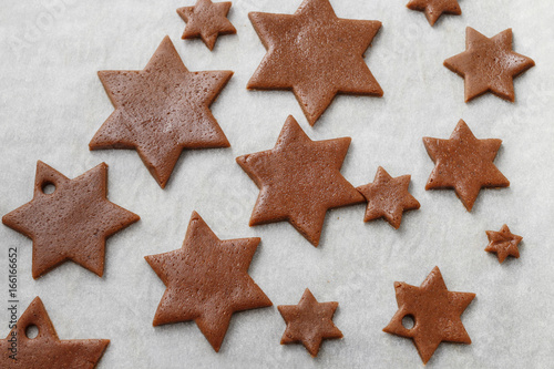 Gingerbread pastry, raw cookies prepared for baking.