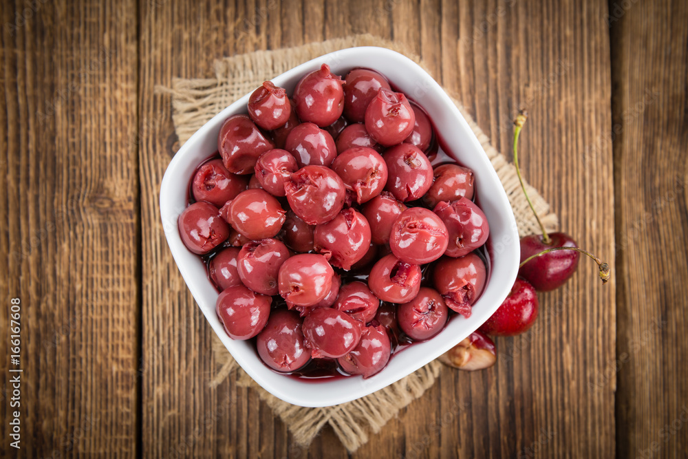 Portion of Canned Cherries , selective focus Portion of Canned Cherries , selective focus
