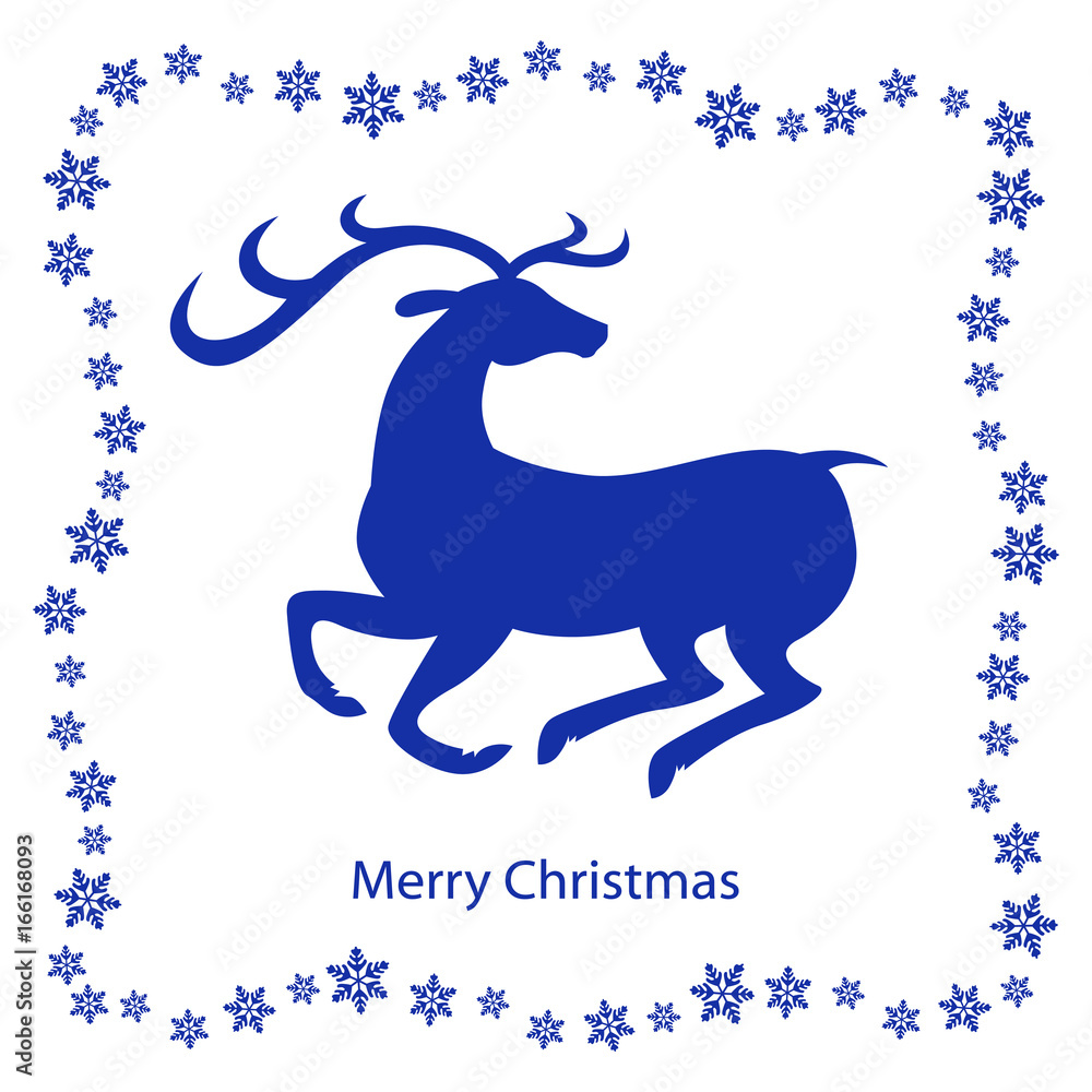 Christmas card with snowflakes and deer Christmas card with snowflakes and deer