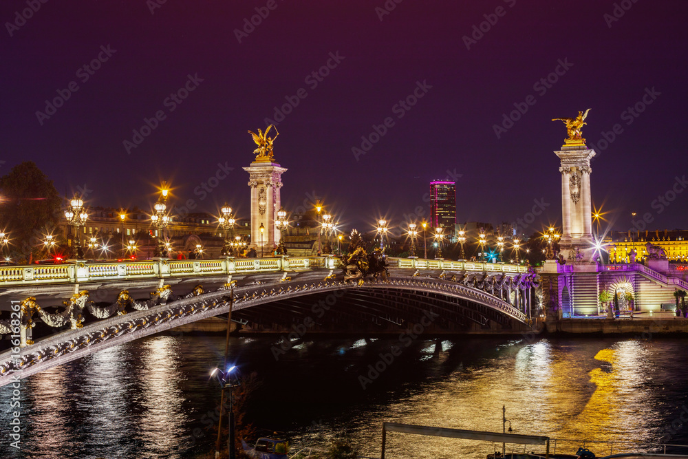 The Alexander III Bridge across river Seine in Paris, France.