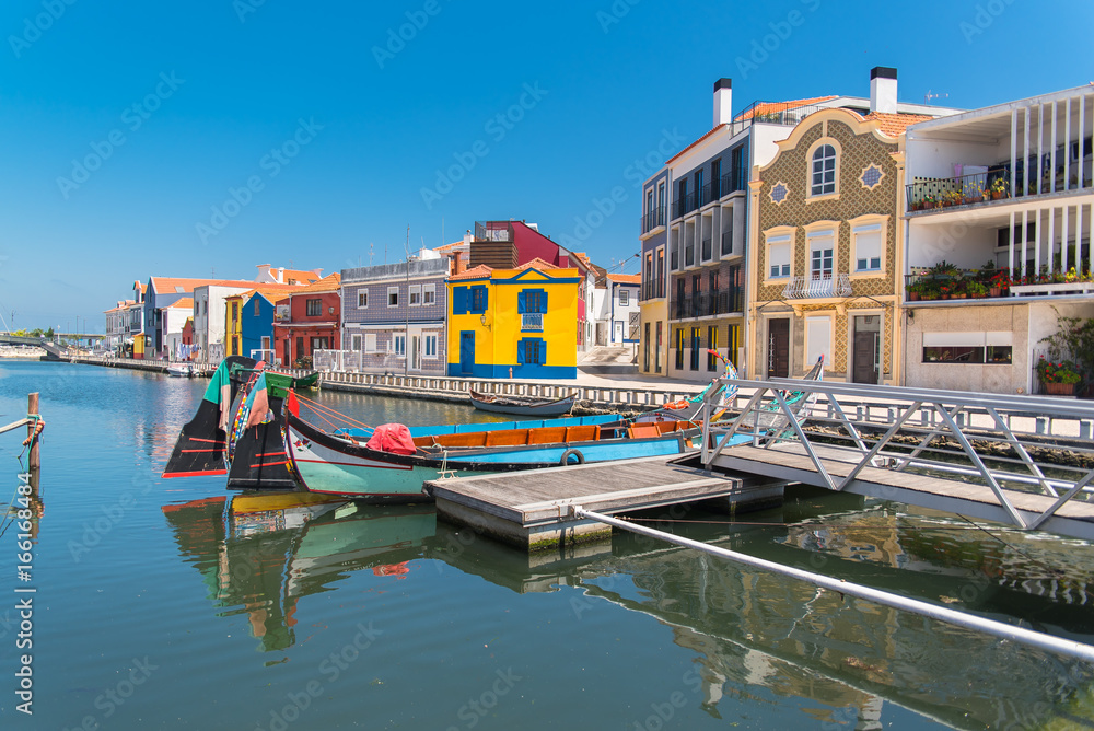 Portugal, Aveiro, beautiful small city on the river with colorful houses
